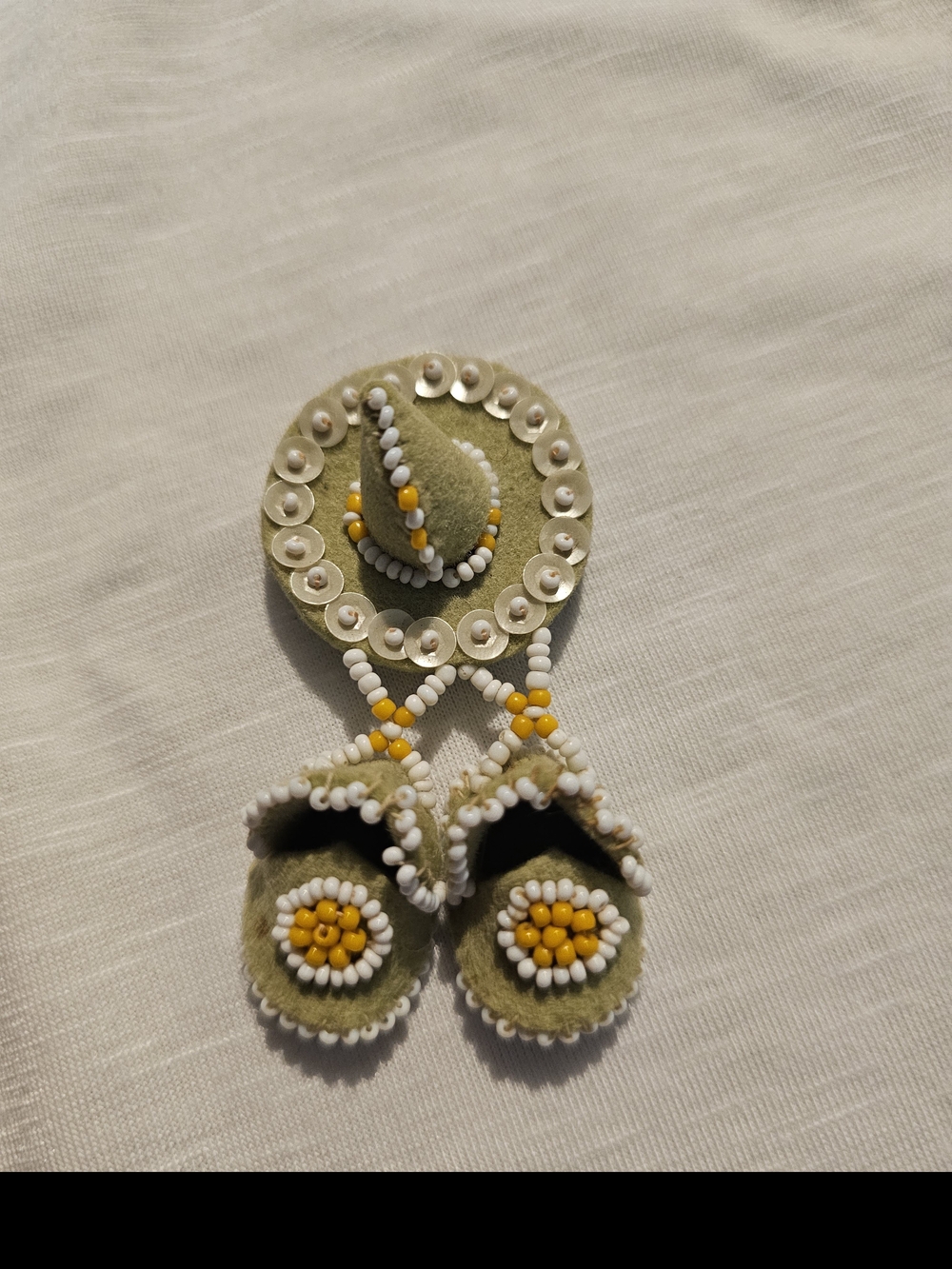 Olive Green Beaded Floral Drop Brooch - Unbranded